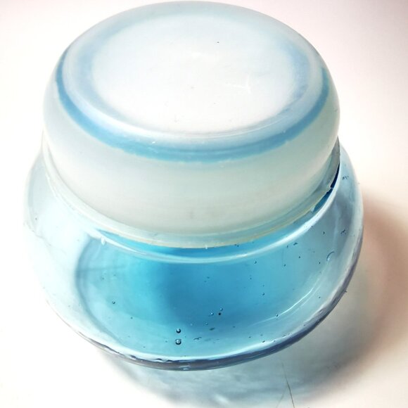 Vintage 7" Aqua Blue Glass Apothecary Jar - Bubble Top Canister Made in Belgium - Picture 8 of 10